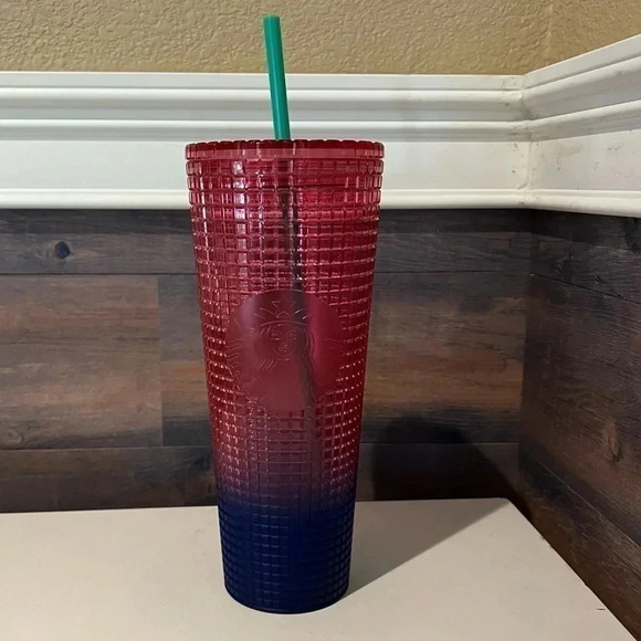 Watermelon Pink Blue Ombré with green straw Starbucks Venti Tumbler New with Tag - Picture 1 of 7